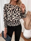Kadın Uzun Kollu Bisiklet Yaka Leopar Desenli Modal Bluz