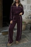 Kadın Uzun Kollu önden Fermuarlı Bluz Ve Pantolon Modal Ikili Takım
