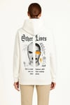 Kapşonlu Sweatshirt – Oversize Üç İplik Şardonlu Hoodie, “Other Lives” Ön - Arka Baskılı, Kanguru Cepli, Kışlık Rahat Günlük Stil - Beyaz
