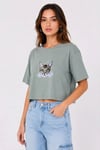 Kedi Baskılı Oversize Crop Tişört Salaş Basic Yarım Kol T-shirt - Mint Yeşili