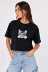 Kedi Baskılı Oversize Crop Tişört Salaş Basic Yarım Kol T-shirt - Siyah