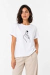 Kore Parmak Kalp Aşk Temalı Minimal Baskılı Tişört Yazlık Kısa Kol T-Shirt  - Beyaz