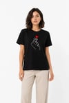 Kore Parmak Kalp Aşk Temalı Minimal Baskılı Tişört Yazlık Kısa Kol T-Shirt - Siyah