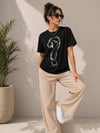 Kuğu Figürlü Soru İşareti Baskılı Tişört Kısa Kol T-Shirt - Siyah