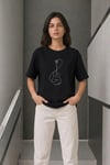 Minimal Gitar Baskılı Tişört T-Shirt Yazlık Kısa Kol Bisiklet Yaka T-Shirt - Siyah