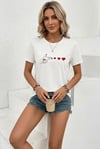Minimal Kalp İşaret Baskılı Tişört Kısa Kol Yazlık T-Shirt - Beyaz