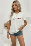 Minimal Kalp İşaret Baskılı Tişört Kısa Kol Yazlık T-Shirt - Beyaz