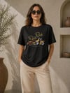 Motosiklet Baskılı Tişört Bisiklet Yaka Kısa Kol Yazlık T-Shirt - Siyah