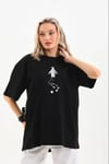 Nihilist Penguen Temalı Oversize Bisiklet Yaka Tişört - Siyah
