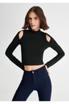 Omuz Dekolteli Crop Bluz – Siyah