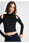 Omuz Dekolteli Crop Bluz – Siyah