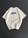 Ön Ve Arka Baskılı Oversize Bisiklet Yaka T-shirt- Beyaz
