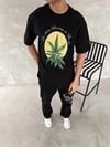 Ön Ve Arka Baskılı Oversize Bisiklet Yaka T-shirt- Siyah