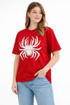 Örümcek Baskılı Tişört Kısa Kollu Bisiklet Yaka T-Shirt - Kırmızı