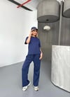 Osy Modal Yumuşak Dokulu Kumaş Kısa Kollu Bluz Rahat Pantalon Ikili Takım- Lacivert