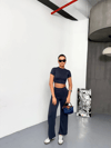 Osy Modal Yumuşak Dokulu Kumaş Kısa Kollu Crop Alt Ispanyol Paça Pantalon Ikili Takım - Füme