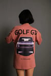 Oversize Baskılı Tişört – Golf GTI Retro Araba Desenli, Ön - Arka Dijital Baskı, Sokak Modası Stil- Gül Kurusu