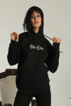Oversize Üç İplik Kapüşonlu Sweatshirt – Siyah “Other Lives” Ön Ve Arka Baskılı, Şardonlu Kışlık, Rahat Günlük Model Siiyah