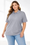 Pike Kumaş Düğmeli Yaka Battal Büyük Beden Günlük Kısa Kol Tişört T-shirt - Gri