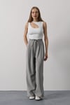 Pileli Bağcıklı Oversize Pantolon - Gri