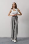 Pileli Bağcıklı Oversize Pantolon - Gri