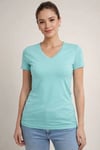 T-Shirt V Yaka Slim Fit Likralı Tişört Günlük Basic Body - Turkuvaz