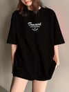 Thousand Baskılı Oversize Bisiklet Yaka T-shirt - Siyah