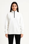 Üç İplik Dık Yaka Yarım Fermuarlı SweatShirt - Beyaz