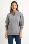 Üç İplik Dık Yaka Yarım Fermuarlı SweatShirt - Gri