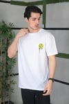 Unisex Bisiklet Yaka Baskılı Oversize T-Shirt - Beyaz