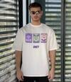 Unisex Bisiklet Yaka Baskılı Oversize T-Shirt - Beyaz