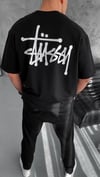 Unisex Bisiklet Yaka Baskılı Oversize T-Shirt - Siyah