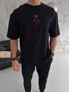Unisex Bisiklet Yaka Baskılı Oversize T-Shirt - Siyah