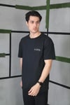 Unisex Bisiklet Yaka Baskılı Oversize T-Shirt - Siyah