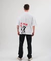 Unisex Bisiklet Yaka Baskılı Oversize T-Shirt - Beyaz