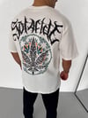 Unisex Bisiklet Yaka Baskılı Oversize T-Shirt - Beyaz