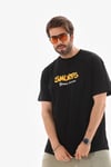 Unisex Bisiklet Yaka Baskılı Oversize T-Shirt - Siyah