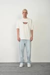 Unisex Bisiklet Yaka Baskılı Oversize T-Shirt - Beyaz