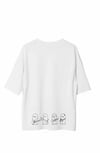 Unisex Bisiklet Yaka Baskılı Oversize T-Shirt - Beyaz
