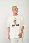 Unisex Bisiklet Yaka Baskılı Oversize T-Shirt - Beyaz