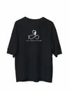 Unisex Bisiklet Yaka Baskılı Oversize T-Shirt - Siyah