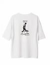 Unisex Bisiklet Yaka Baskılı Oversize T-Shirt - Beyaz