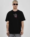 Unisex Bisiklet Yaka Baskılı Oversize T-Shirt - Siyah