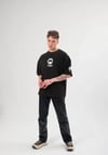 Unisex Bisiklet Yaka Baskılı Oversize T-Shirt - Siyah