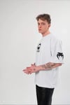 Unisex Bisiklet Yaka Baskılı Oversize T-Shirt - Beyaz