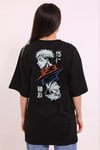 Unisex Bisiklet Yaka Baskılı Oversize T-Shirt - Siyah
