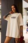 Unisex Bisiklet Yaka Baskılı Oversize T-Shirt - Beyaz