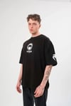 Unisex Bisiklet Yaka Baskılı Oversize T-Shirt - Siyah