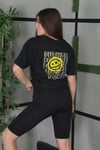 Unisex Bisiklet Yaka Baskılı Oversize T-Shirt - Siyah