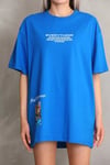 Unisex Bisiklet Yaka Baskılı Oversize T-Shirt - Mavi